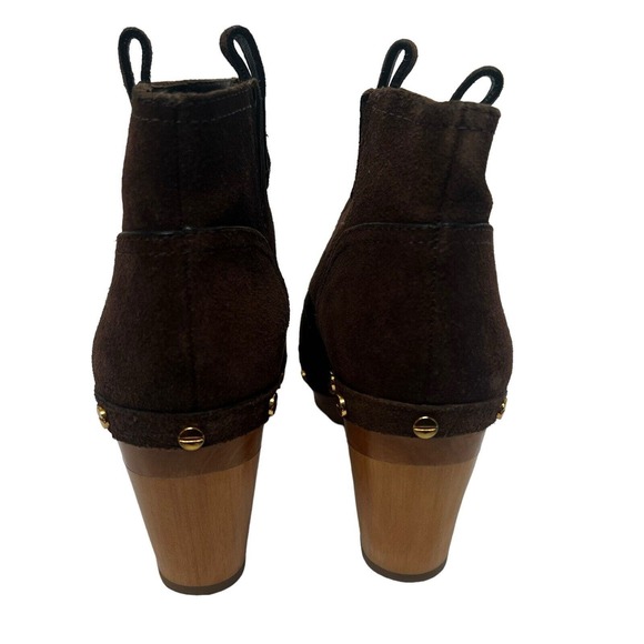 Tory Burch Ginevra Brown Suede Heeled Studded Ankle Boots Size 8M Clog - Picture 11 of 13